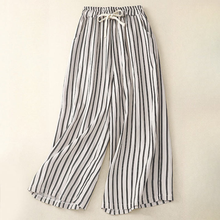 Pantalones anchos con cordones y rayas acrílicas informales de Buddha Stones para mujer con bolsillos