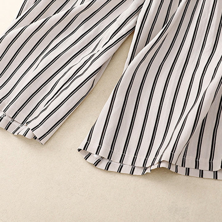 Pantalones anchos con cordones y rayas acrílicas informales de Buddha Stones para mujer con bolsillos