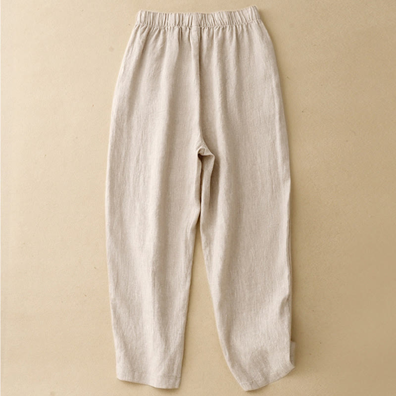 Pantalones harén de lino y algodón para mujer, informales, lisos, de verano , con bolsillos, de 7 a 8 botones - image 11