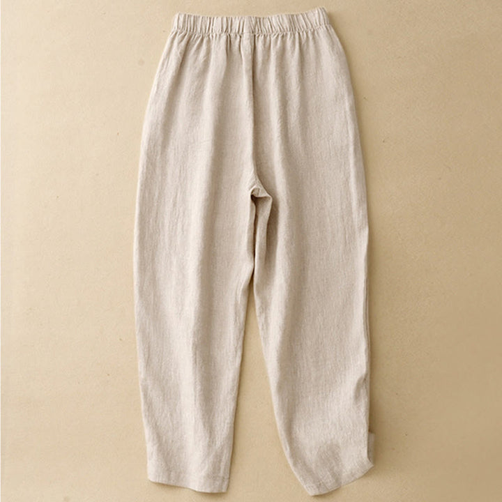 Pantalones harén de lino y algodón para mujer, informales, lisos, de verano , con bolsillos, de 7 a 8 botones - image 11