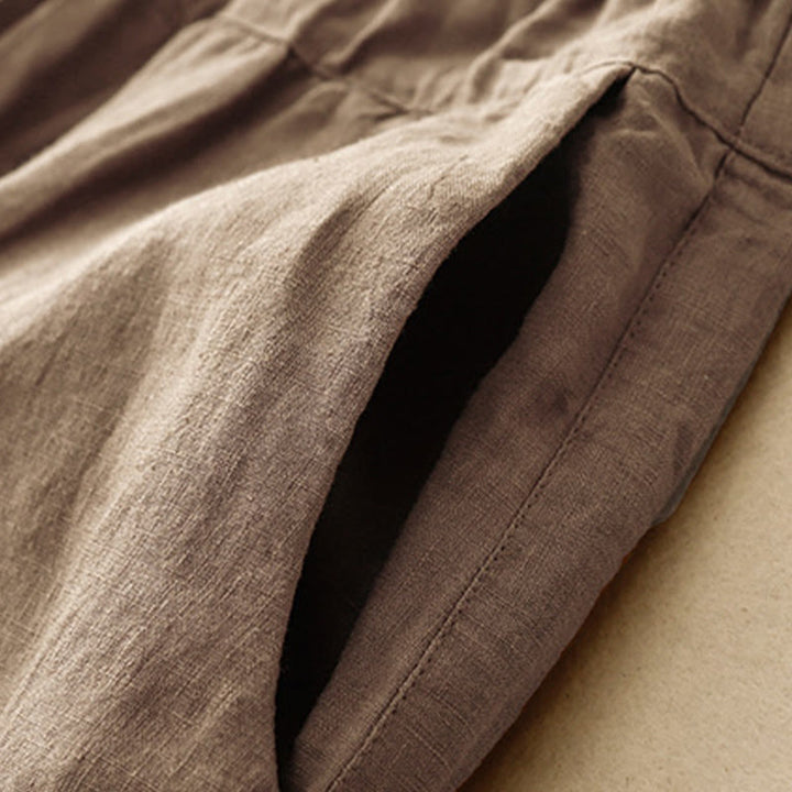 Pantalones harén de lino y algodón con bolsillos para mujer, de Buddha Stones, informales, lisos, de verano, con cordones, de largo 7-8