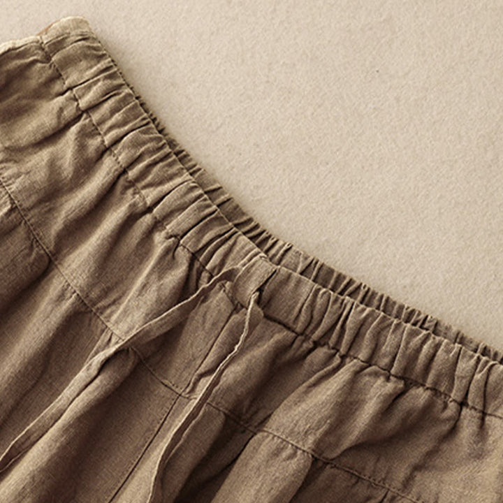 Pantalones harén de lino y algodón con bolsillos para mujer, de Buddha Stones, informales, lisos, de verano, con cordones, de largo 7-8