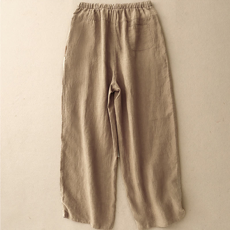 Pantalones harén de lino y algodón con bolsillos para mujer, de Buddha Stones, informales, lisos, de verano, con cordones, de largo 7-8
