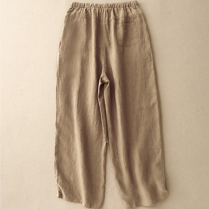 Pantalones harén de lino y algodón con bolsillos para mujer, de Buddha Stones, informales, lisos, de verano, con cordones, de largo 7-8