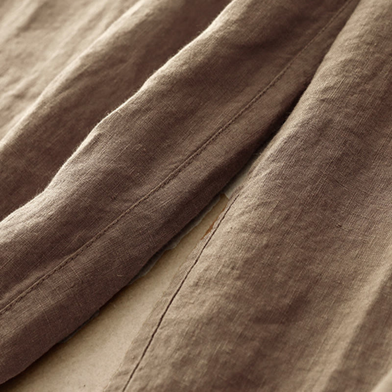 Pantalones harén de lino y algodón con bolsillos para mujer, de Buddha Stones, informales, lisos, de verano, con cordones, de largo 7-8