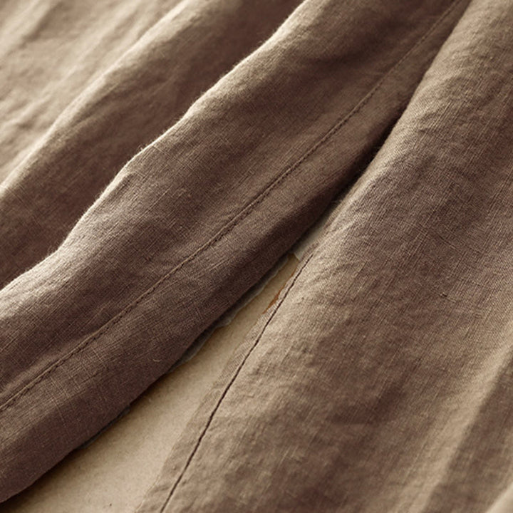 Pantalones harén de lino y algodón con bolsillos para mujer, de Buddha Stones, informales, lisos, de verano, con cordones, de largo 7-8