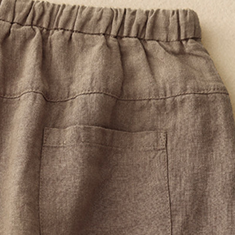Pantalones harén de lino y algodón con bolsillos para mujer, de Buddha Stones, informales, lisos, de verano, con cordones, de largo 7-8