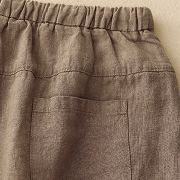 Pantalones harén de lino y algodón con bolsillos para mujer, de Buddha Stones, informales, lisos, de verano, con cordones, de largo 7-8