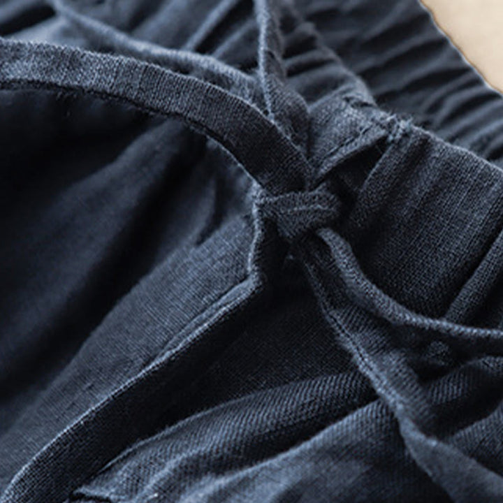 Pantalones harén de lino y algodón con bolsillos para mujer, de Buddha Stones, informales, lisos, de verano, con cordones, de largo 7-8