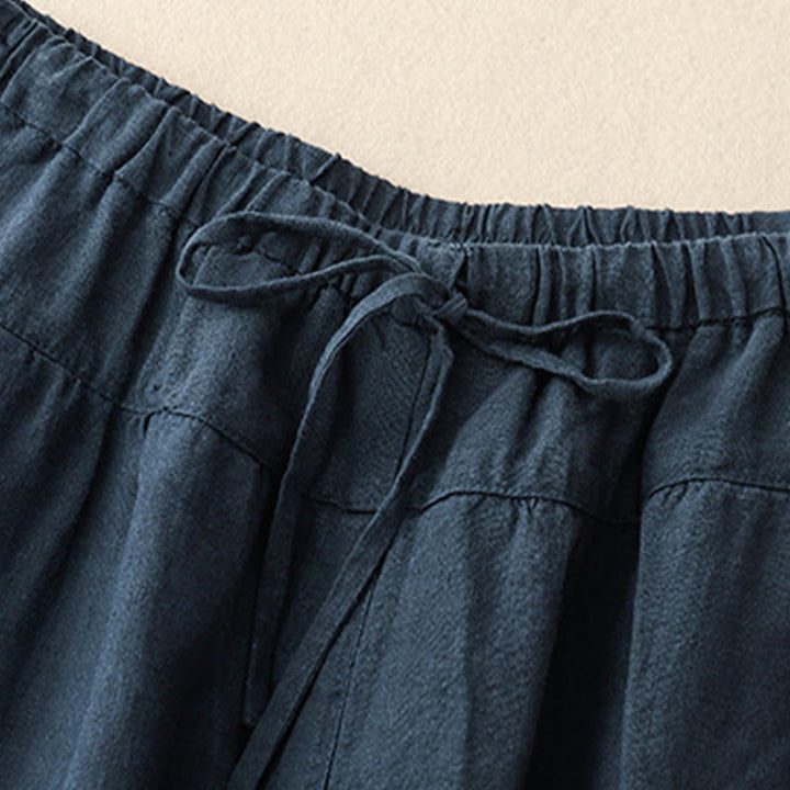 Pantalones harén de lino y algodón con bolsillos para mujer, de Buddha Stones, informales, lisos, de verano, con cordones, de largo 7-8