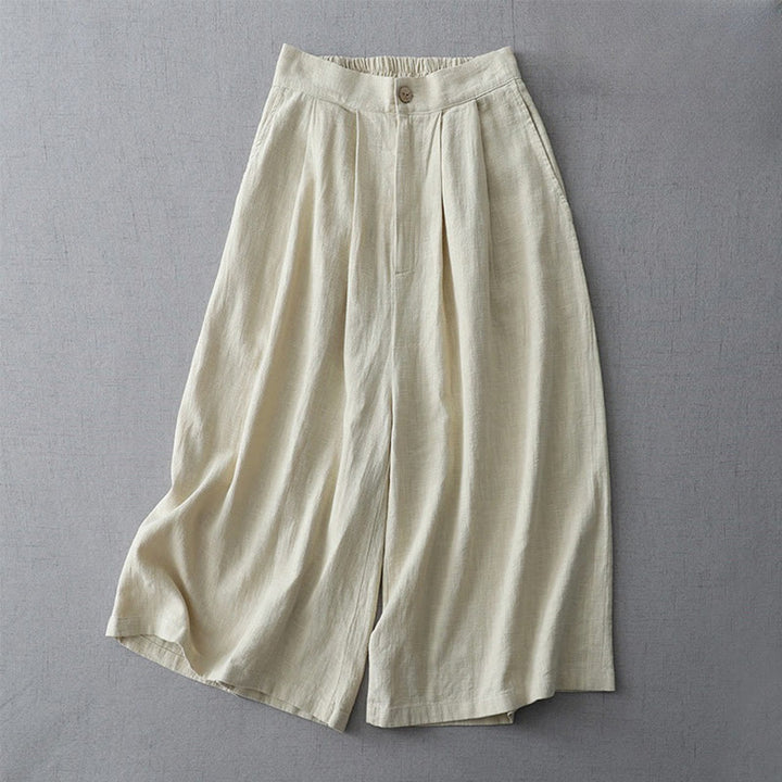 Pantalones casuales de pierna ancha de Buddha Stones con bolsillos para mujer, lisos y holgados, de longitud 7-8