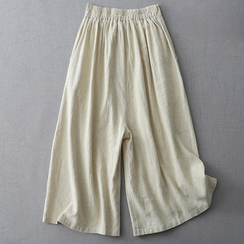 Pantalones casuales de pierna ancha de Buddha Stones con bolsillos para mujer, lisos y holgados, de longitud 7-8