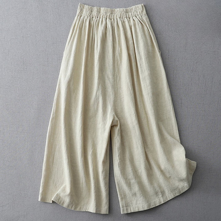 Pantalones casuales de pierna ancha de Buddha Stones con bolsillos para mujer, lisos y holgados, de longitud 7-8