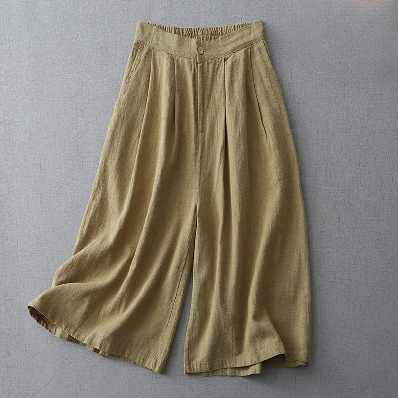 Pantalones casuales de pierna ancha de Buddha Stones con bolsillos para mujer, lisos y holgados, de longitud 7-8