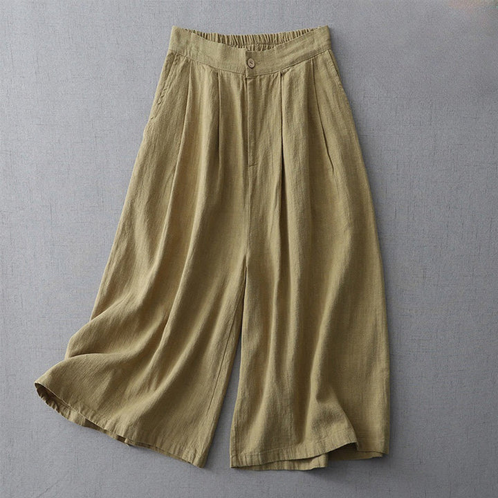 Pantalones casuales de pierna ancha de Buddha Stones con bolsillos para mujer, lisos y holgados, de longitud 7-8