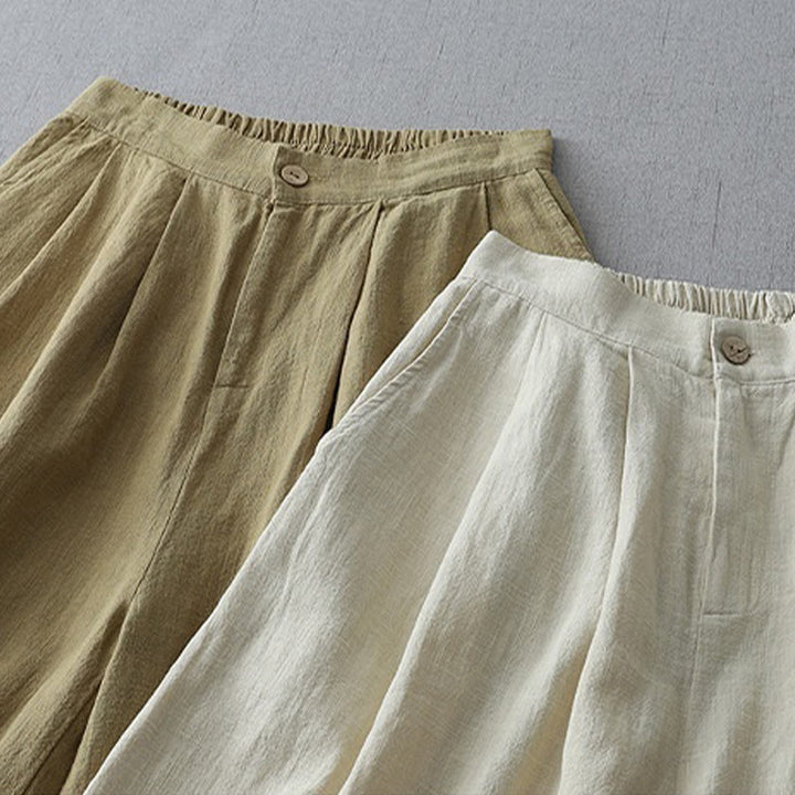 Pantalones casuales de pierna ancha de Buddha Stones con bolsillos para mujer, lisos y holgados, de longitud 7-8