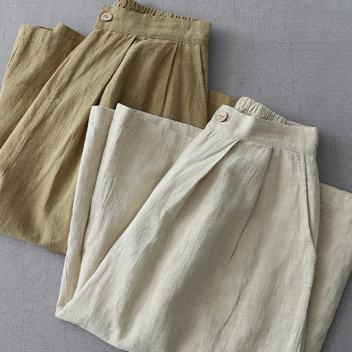 Pantalones casuales de pierna ancha de Buddha Stones con bolsillos para mujer, lisos y holgados, de longitud 7-8