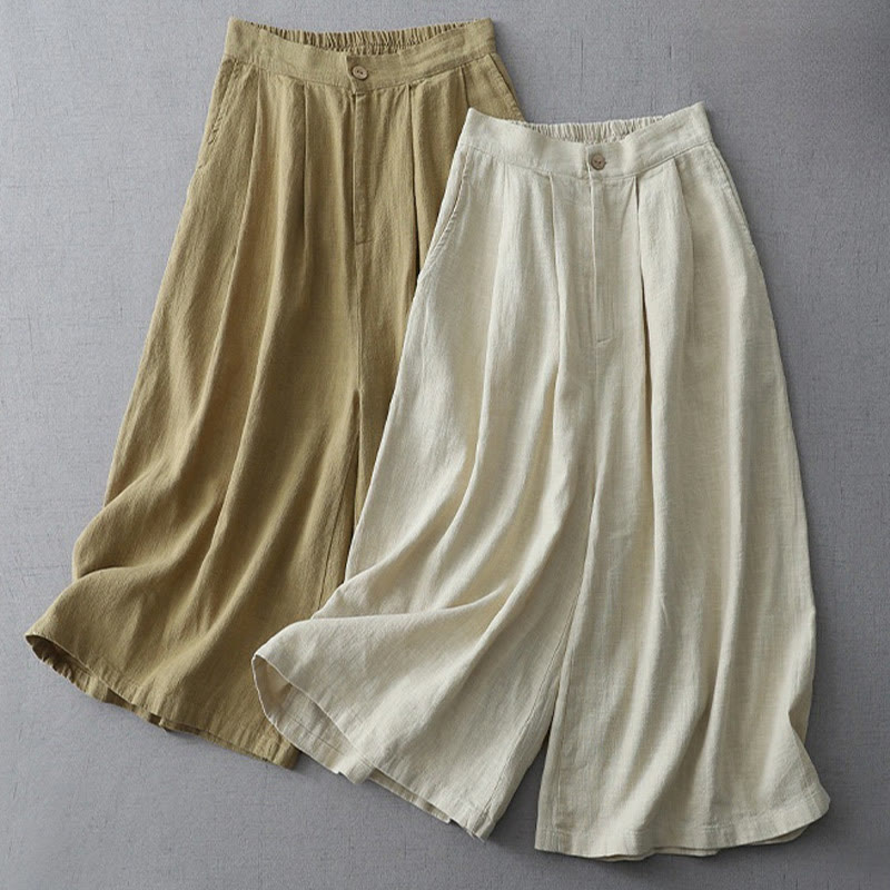 Pantalones casuales de pierna ancha de Buddha Stones con bolsillos para mujer, lisos y holgados, de longitud 7-8