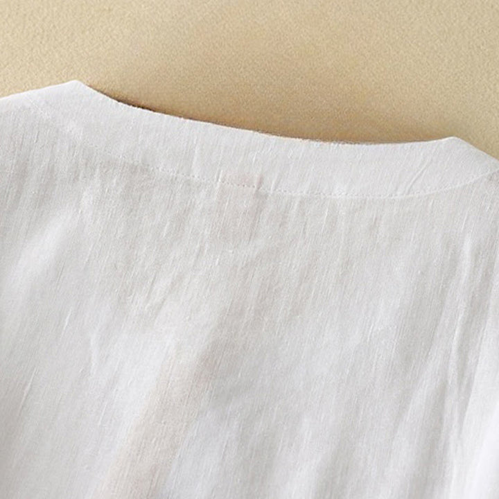 Camiseta de manga corta con cuello en V, diseño casual de poliéster liso, con Buddha Stones, para mujer. - image 13