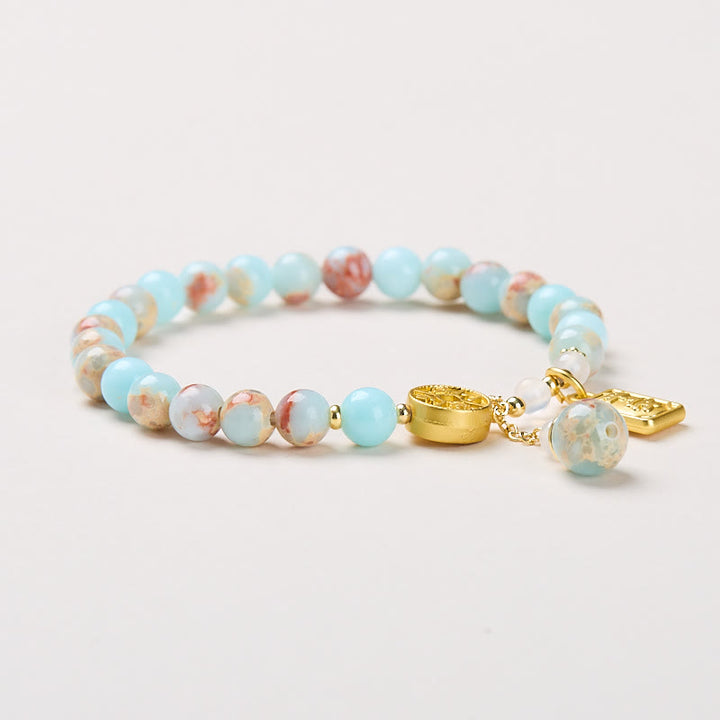 Pulsera de riqueza con monedas de cobre, Buddha Stones, dinero de todas las direcciones