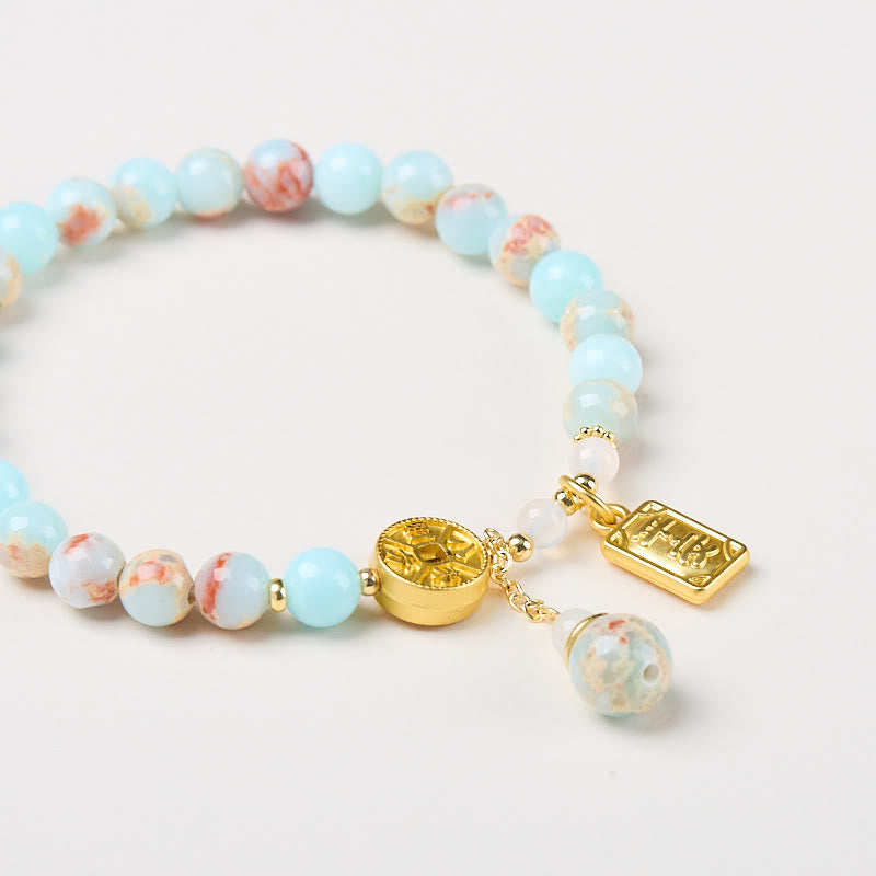 Pulsera de riqueza con monedas de cobre, Buddha Stones, dinero de todas las direcciones