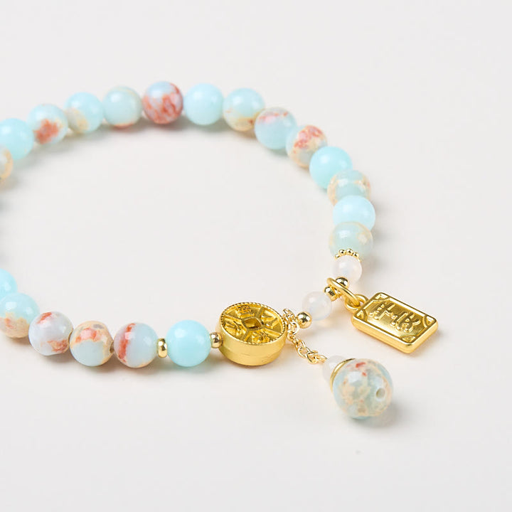 Pulsera de riqueza con monedas de cobre, Buddha Stones, dinero de todas las direcciones