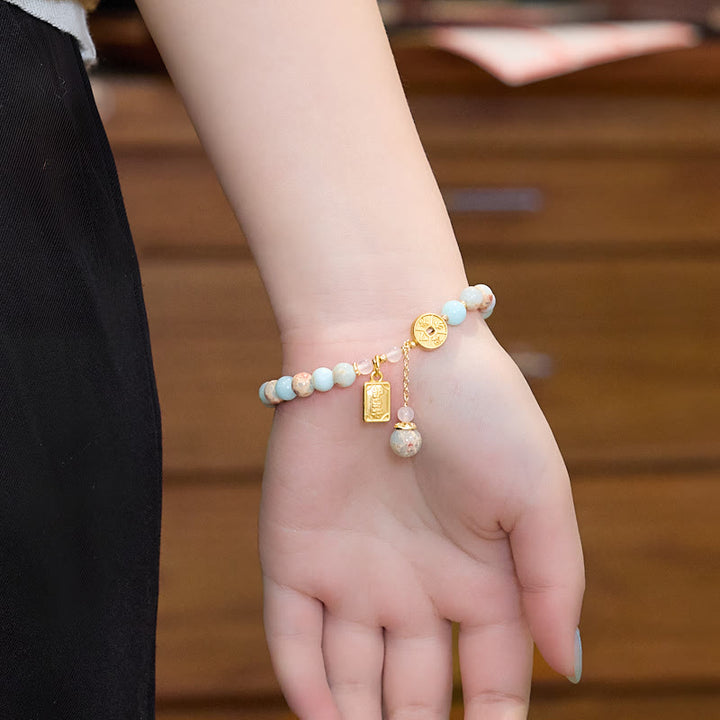 Pulsera de riqueza con monedas de cobre, Buddha Stones, dinero de todas las direcciones
