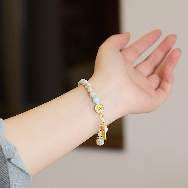Pulsera de riqueza con monedas de cobre, Buddha Stones, dinero de todas las direcciones