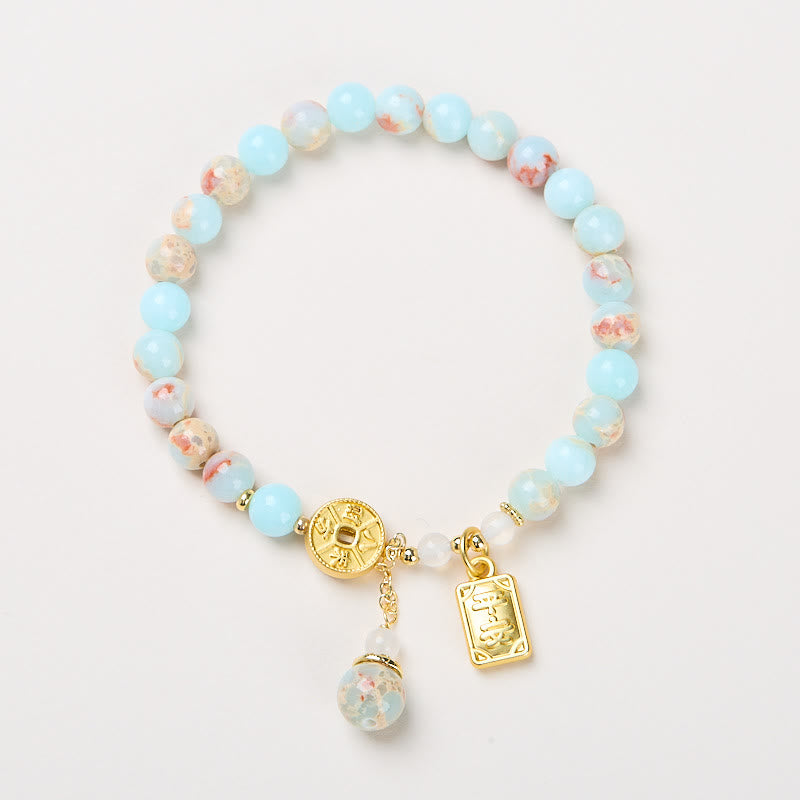 Pulsera de riqueza con monedas de cobre, Buddha Stones, dinero de todas las direcciones