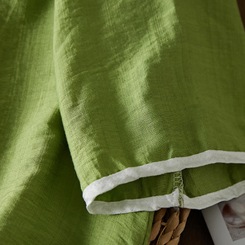 Camisa informal de lino y algodón con mangas tres cuartos y cuello inclinado con botones de rana y estampado de flores bordadas de Buddha Stones para mujer - image 28