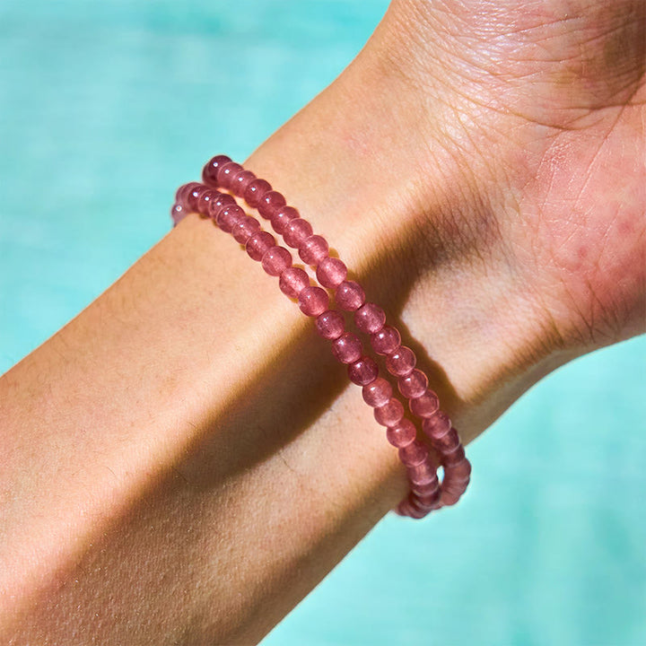 Pulsera de doble vuelta con cuentas de cristal de cuarzo Buddha Stones natural, perla, mariposa y gota de agua positiva