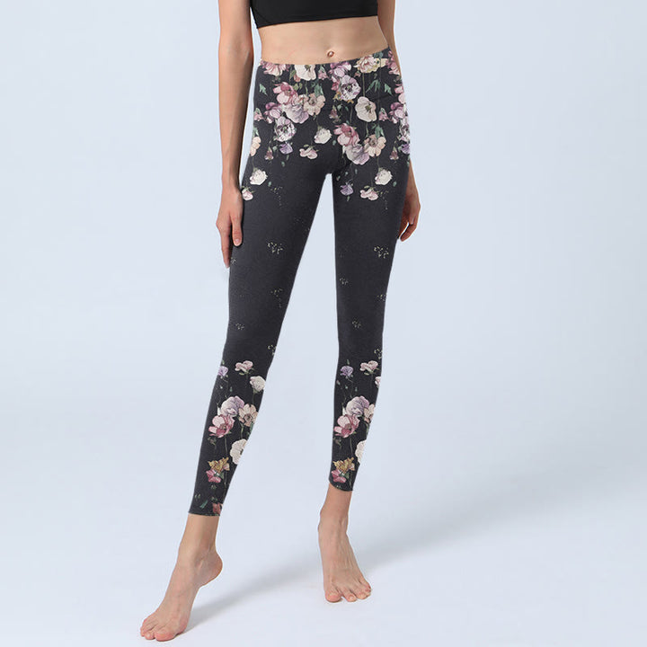 Leggings de yoga para mujer con estampado de flores de pensamiento y Buddha Stones - image 5