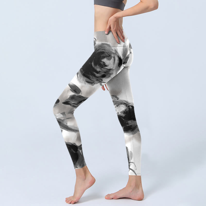 Leggings de yoga para mujer con estampado de rosas y acuarela de Buddha Stones - image 2