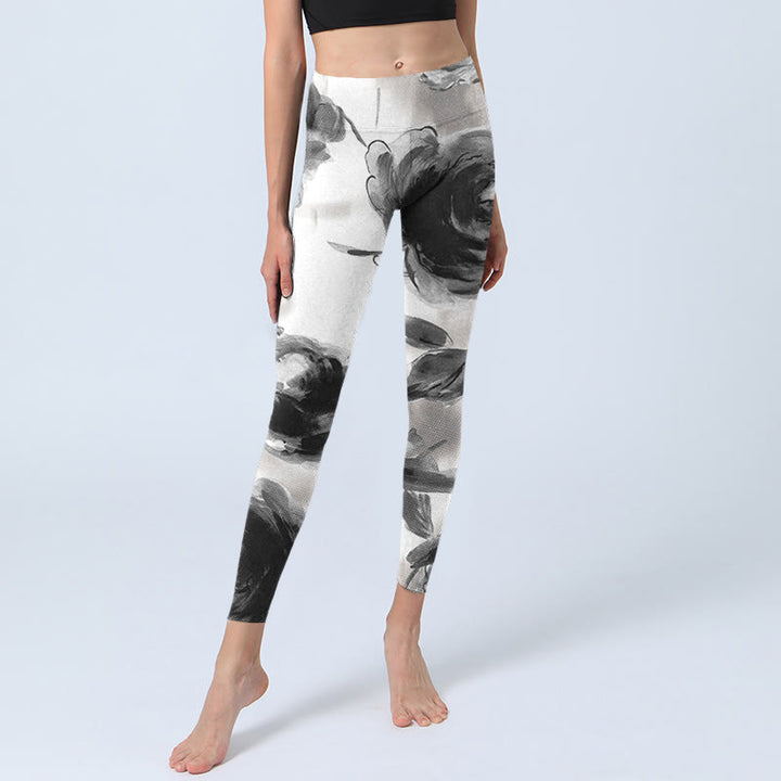 Leggings de yoga para mujer con estampado de rosas y acuarela de Buddha Stones - image 5