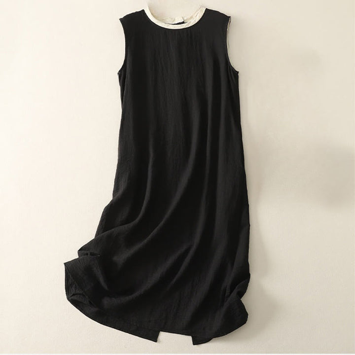 Vestido midi de poliéster sin mangas con bolsillos y diseño de botones hechos a mano con costuras casuales de Buddha Stones . - Negro - US8-10，UK/AU12-14，EU40-42 (2XL) - image 0