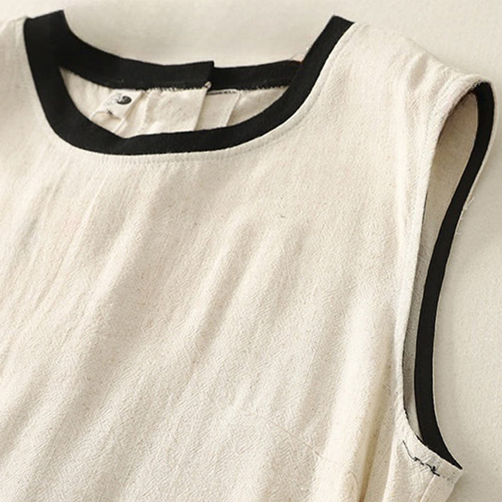 Vestido midi de poliéster sin mangas con bolsillos y diseño de botones hechos a mano con costuras casuales de Buddha Stones . - image 8
