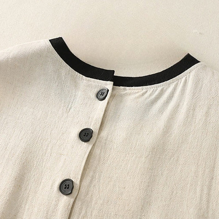 Vestido midi de poliéster sin mangas con bolsillos y diseño de botones hechos a mano con costuras casuales de Buddha Stones . - image 10