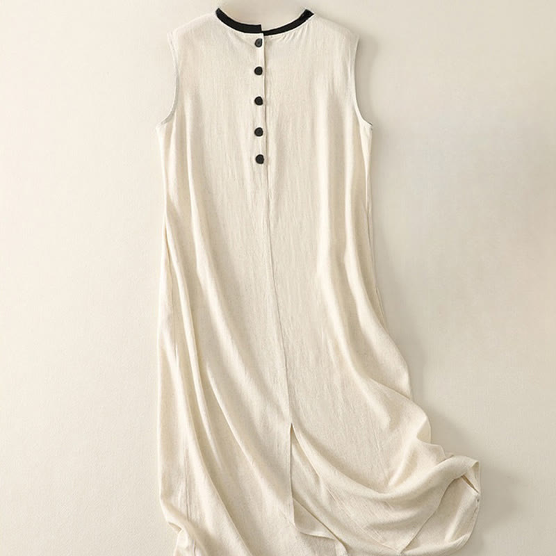 Vestido midi de poliéster sin mangas con bolsillos y diseño de botones hechos a mano con costuras casuales de Buddha Stones . - image 6
