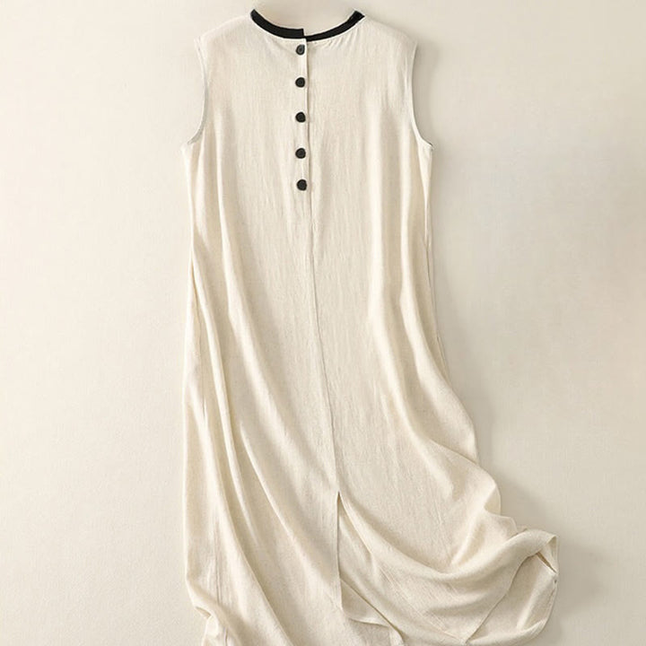 Vestido midi de poliéster sin mangas con bolsillos y diseño de botones hechos a mano con costuras casuales de Buddha Stones . - image 6