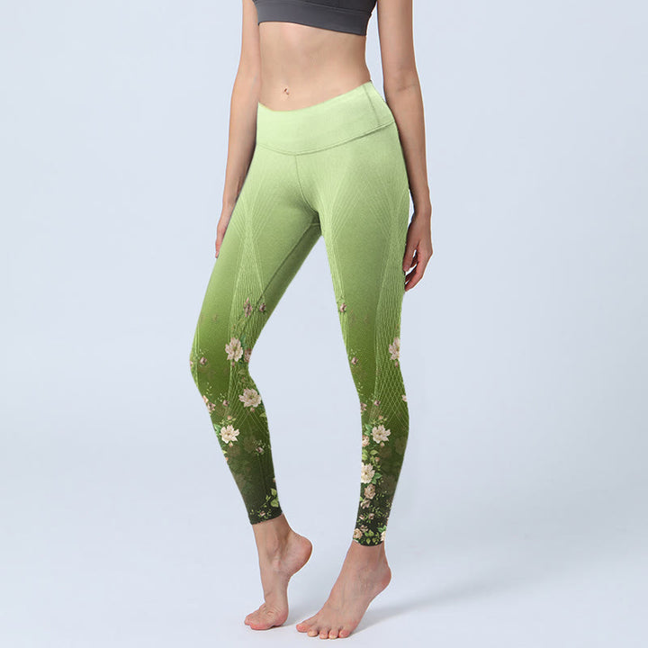Leggings de yoga para mujer con estampado de líneas de rosas y Buddha Stones - Verde pálido - US18，UK/AU22，EU50 (4XL) - image 1