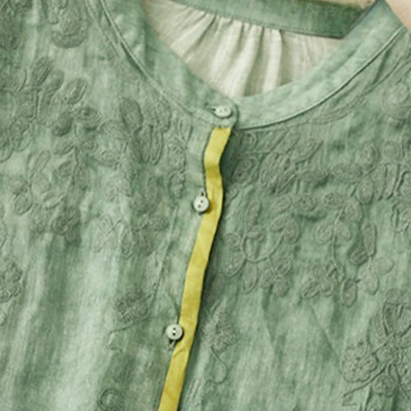 Vestido midi casual de verano con cuello alto y mangas tres cuartos, diseño de Buddha Stones y bordados. - image 1