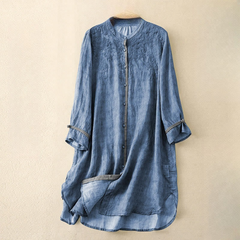 Vestido midi de acrílico con mangas tres cuartos y cuello alto bordado informal de verano con Buddha Stones - Azul real - US8-10，UK/AU12-14，EU40-42 (2XL) - image 5