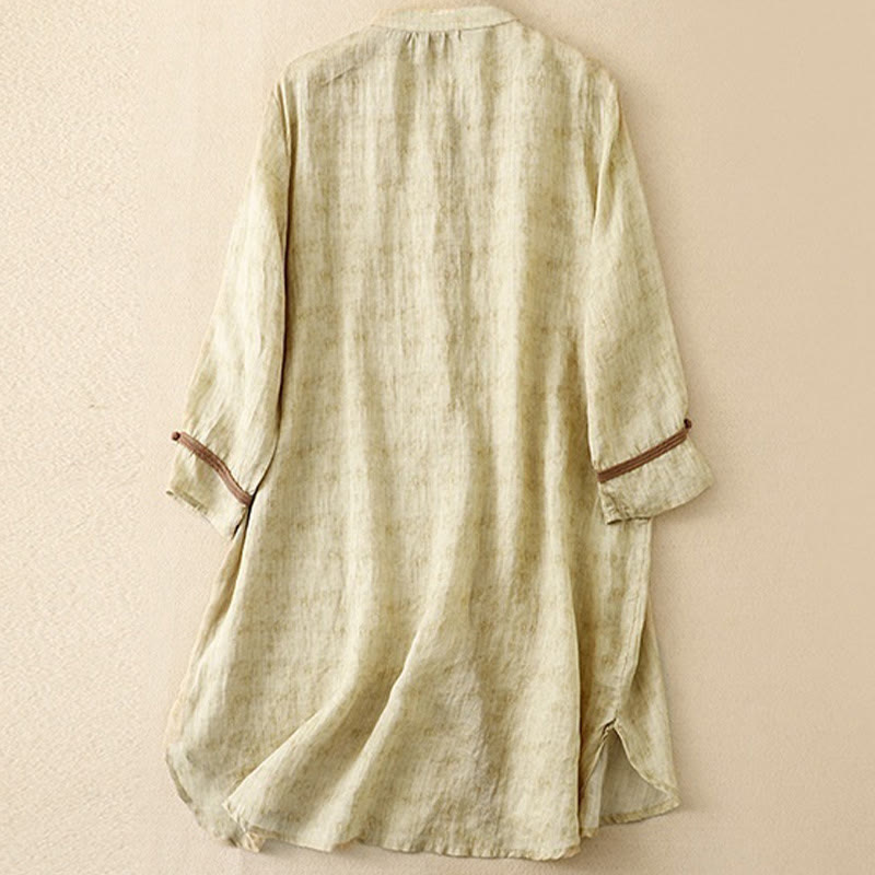 Vestido midi casual de verano con cuello alto y mangas tres cuartos, diseño de Buddha Stones y bordados. - image 8