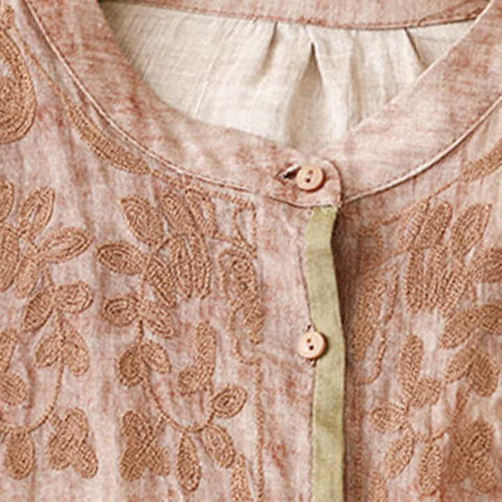 Vestido midi casual de verano con cuello alto y mangas tres cuartos, diseño de Buddha Stones y bordados. - image 20