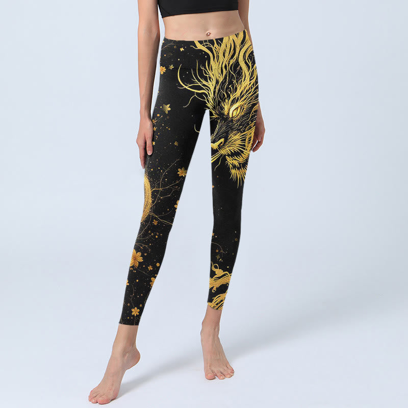 Leggings de yoga para mujer con estampado de dragón dorado y Buddha Stones - image 5