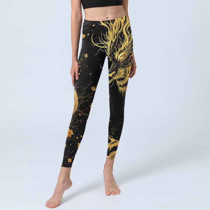 Leggings de yoga para mujer con estampado de dragón dorado y Buddha Stones - image 5