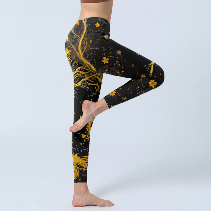 Leggings de yoga para mujer con estampado de dragón dorado y Buddha Stones - image 4