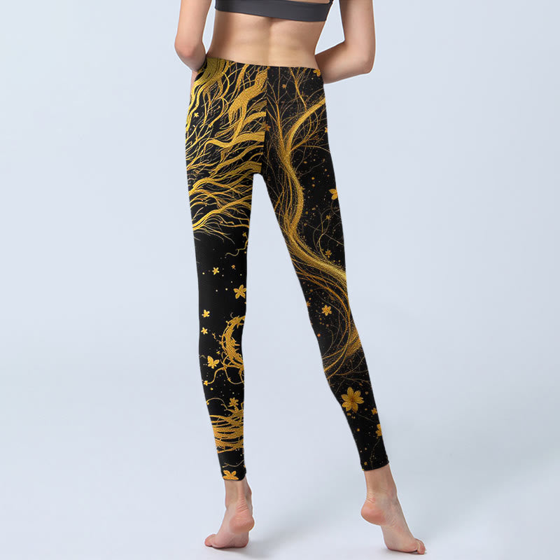 Leggings de yoga para mujer con estampado de dragón dorado y Buddha Stones - image 7