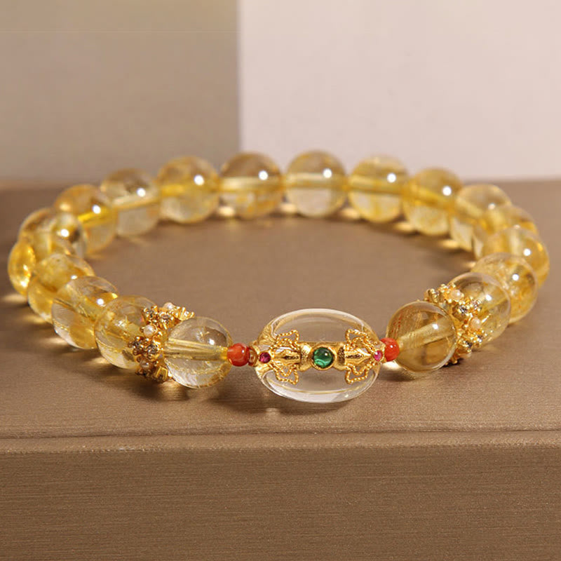 Pulsera de auspiciosidad con cuentas de cuarzo rutilado dorado natural de Buddha Stones