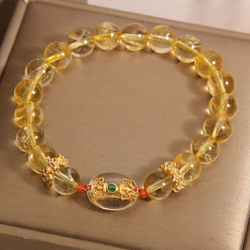 Pulsera de auspiciosidad con cuentas de cuarzo rutilado dorado natural de Buddha Stones